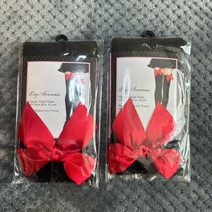 NWT! Leg Avenue set of 2 black thigh high stockings with red bow